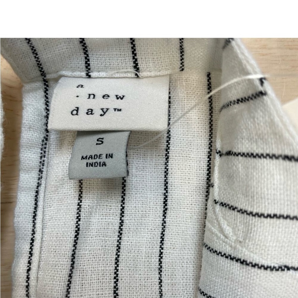 A New Day Women's Linen Mini Shift Dress White Black Striped Size Small - Picture 4 of 5